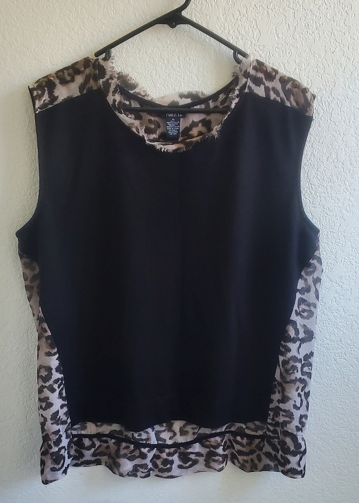 Rue 21 Black Tops Leopard Print on Back XL Sleeveless Spring Summer Streetwear‎